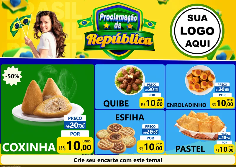 Modelo de Encarte para Encarte A4 Horizontal com o tema Proclamação da República para Salgadaria