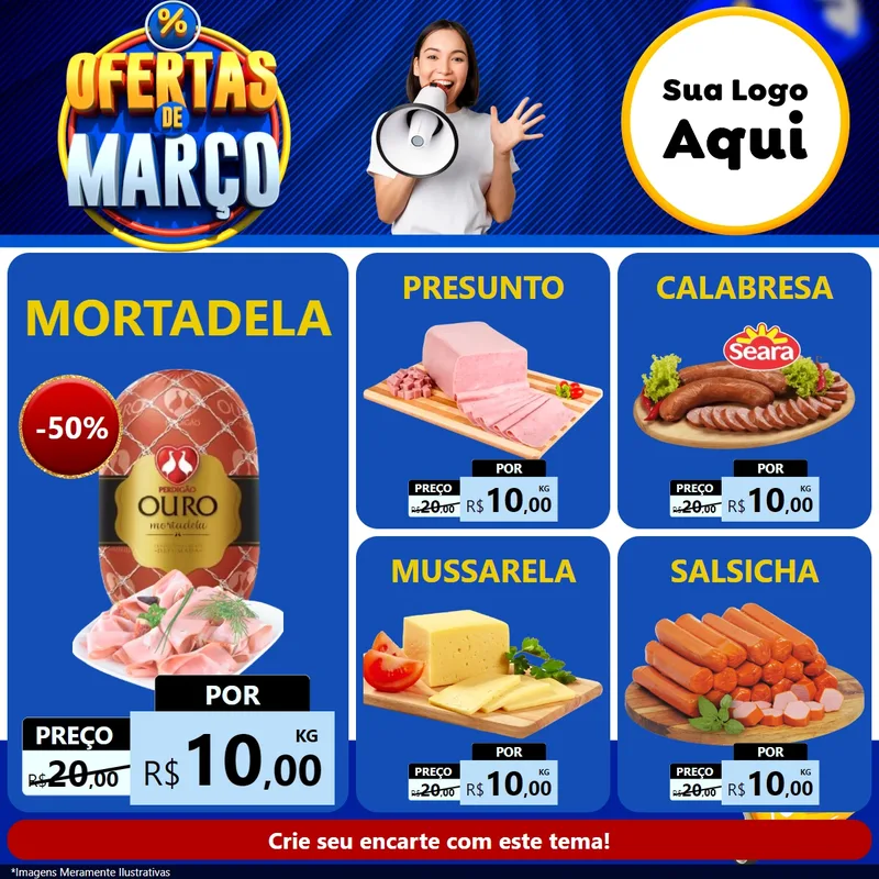 Modelo de Rede Social para Feed Facebook com o tema Ofertas de Março para Frios e Laticínios