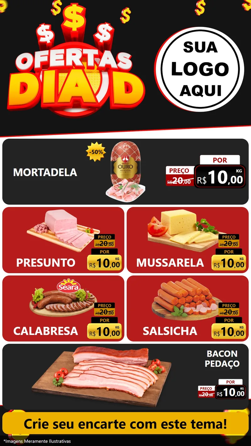 Modelo de TV para TV Vertical com o tema Ofertas Dia D para Frios e Laticínios