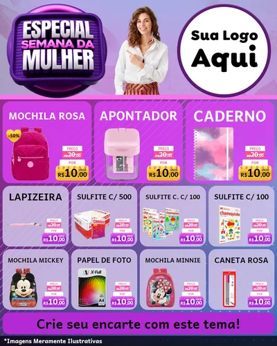 Modelo de Rede Social para Feed Instagram com o tema Especial Semana da Mulher para Papelaria