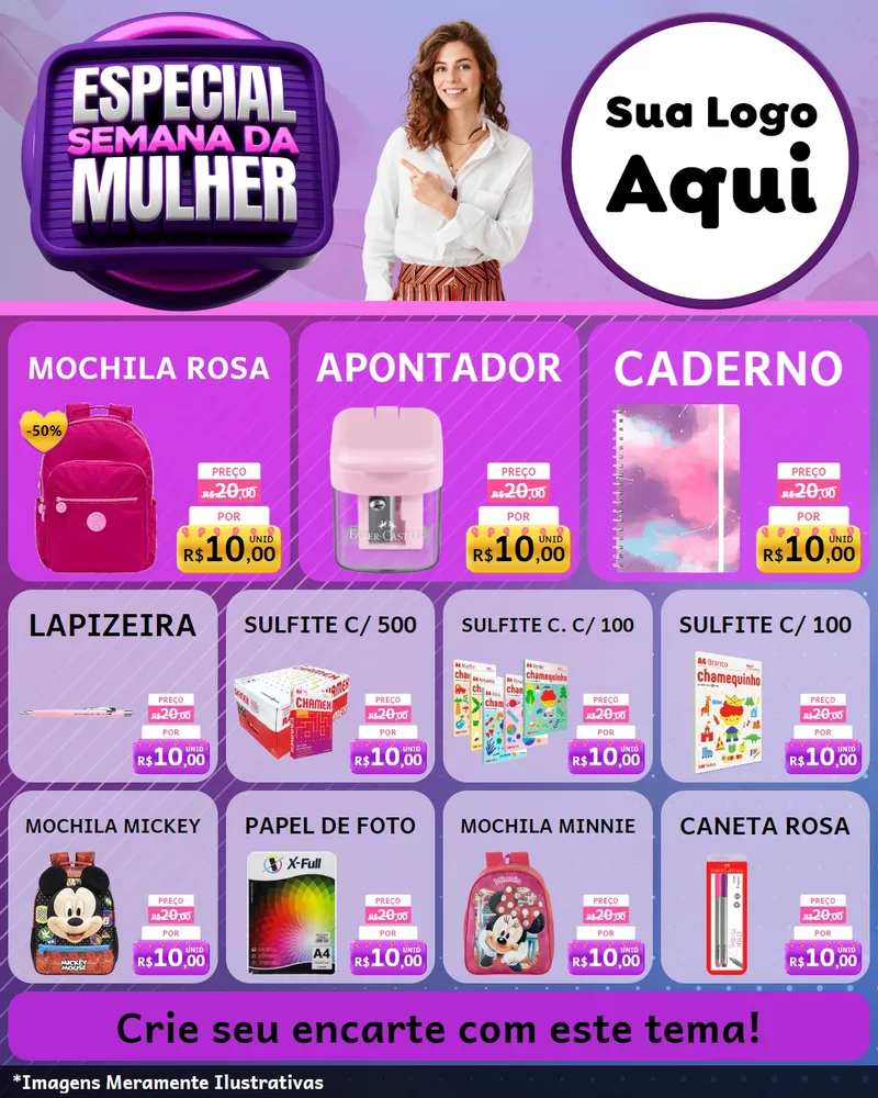 Modelo de Rede Social para Feed Instagram com o tema Especial Semana da Mulher para Papelaria