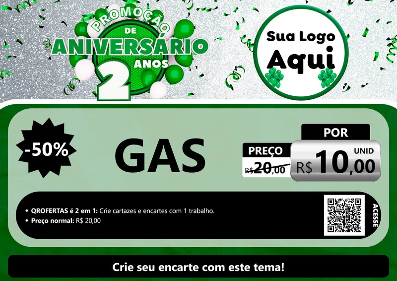 Modelo de Cartaz para Cartaz A4 Horizontal com o tema Promoção de Aniversário - 2 Anos para Água e gás