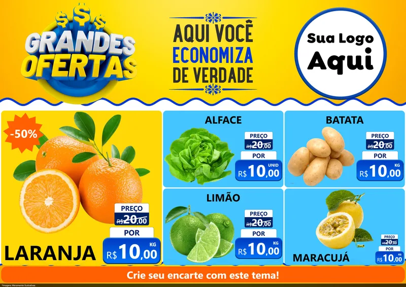Modelo de Encarte para Encarte A4 Horizontal com o tema Grandes Ofertas para Hortifrúti