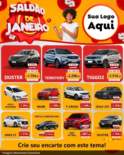 Modelo de Rede Social para Feed Instagram com o tema Saldão de Janeiro para Concessionaria de Carros