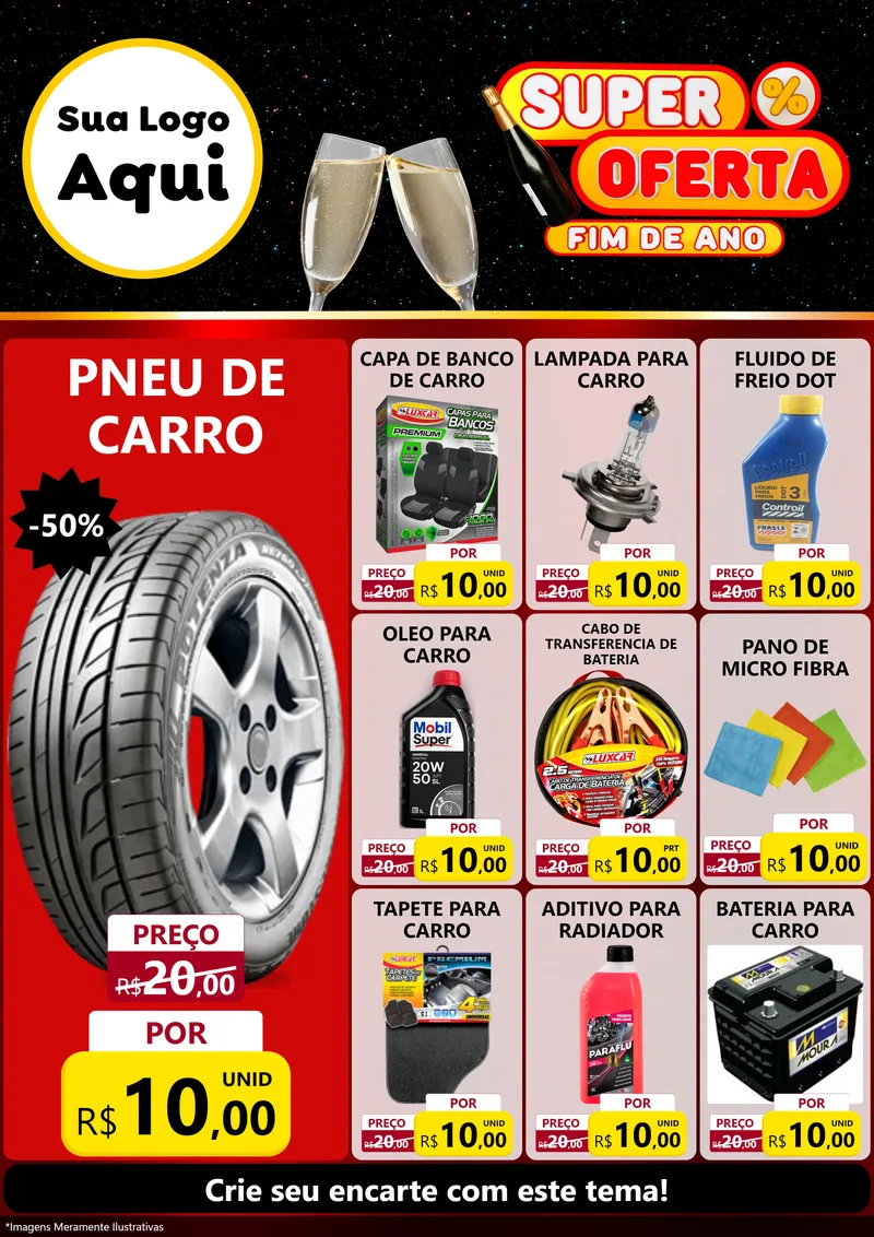 Modelo de Encarte para Encarte A4 Vertical com o tema Super Oferta Fim de Ano para Auto peças