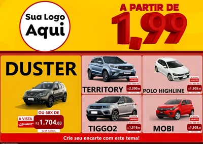 Modelo de Encarte para Encarte A4 Horizontal com o tema A Partir de Um e Noventa e Nove - 1,99 para Concessionaria de Carros
