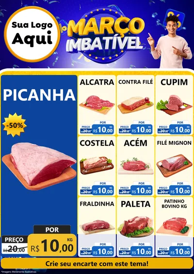 Modelo de Encarte para Encarte A4 Vertical com o tema Março Imbatível para Açougue
