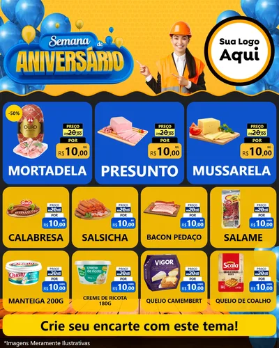 Modelo de Rede Social para Feed Instagram com o tema Semana de Aniversário para Frios e Laticínios