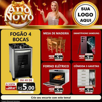 Modelo de Rede Social para Feed Facebook com o tema Super Ano Novo para Móveis e Eletro