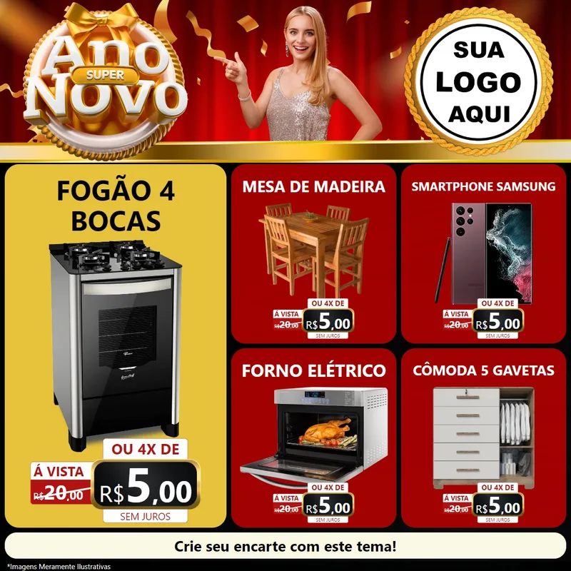 Modelo de Rede Social para Feed Facebook com o tema Super Ano Novo para Móveis e Eletro