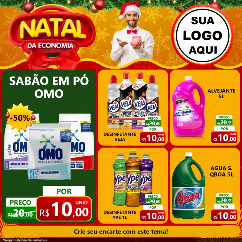 Modelo de Rede Social para Feed Facebook com o tema Natal da Economia para Produtos de Limpeza