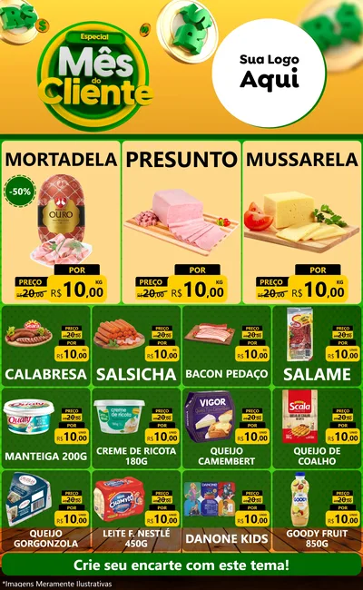 Modelo de Encarte para Encarte Grande com o tema Especial Mês do Cliente para Frios e Laticínios