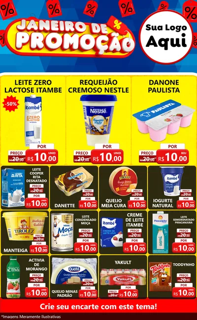 Modelo de Encarte para Encarte Grande com o tema Janeiro de Promoção para Frios e Laticínios