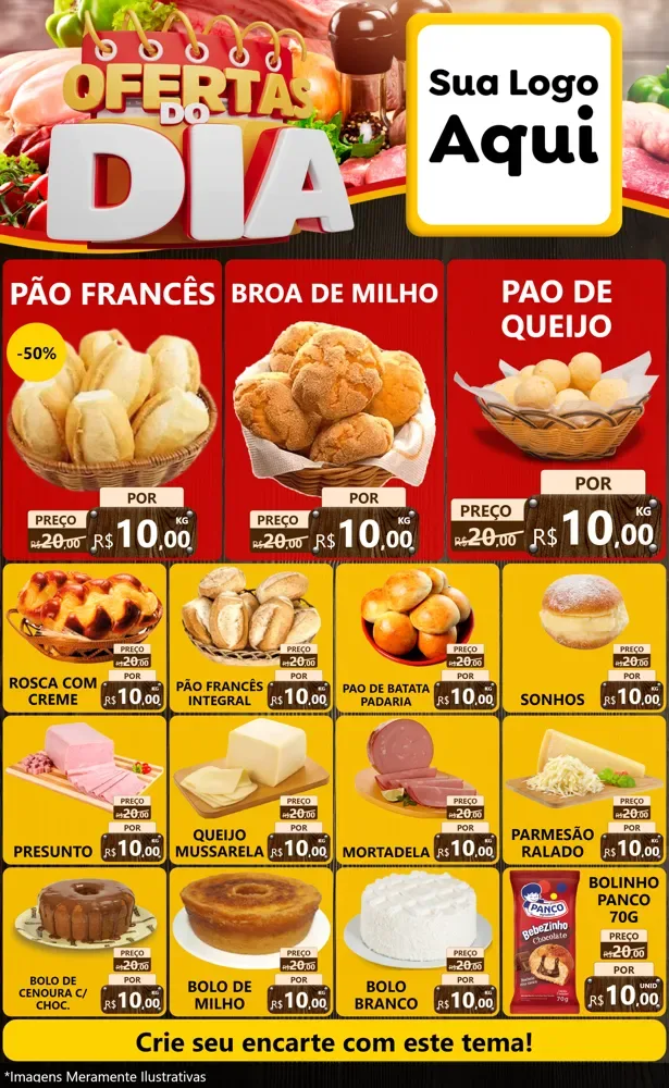 Modelo de Encarte para Encarte Grande com o tema Ofertas do Dia para Padaria