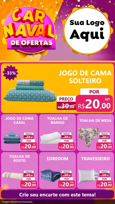 Modelo de Rede Social para Stories com o tema Carnaval de Ofertas para Cama, Mesa e Banho
