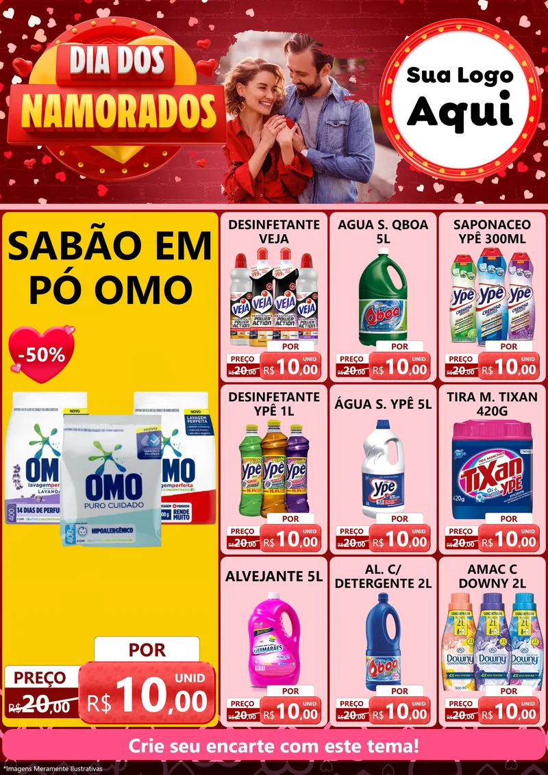 Modelo de Encarte para Encarte A4 Vertical com o tema Dia Dos Namorados para Produtos de Limpeza