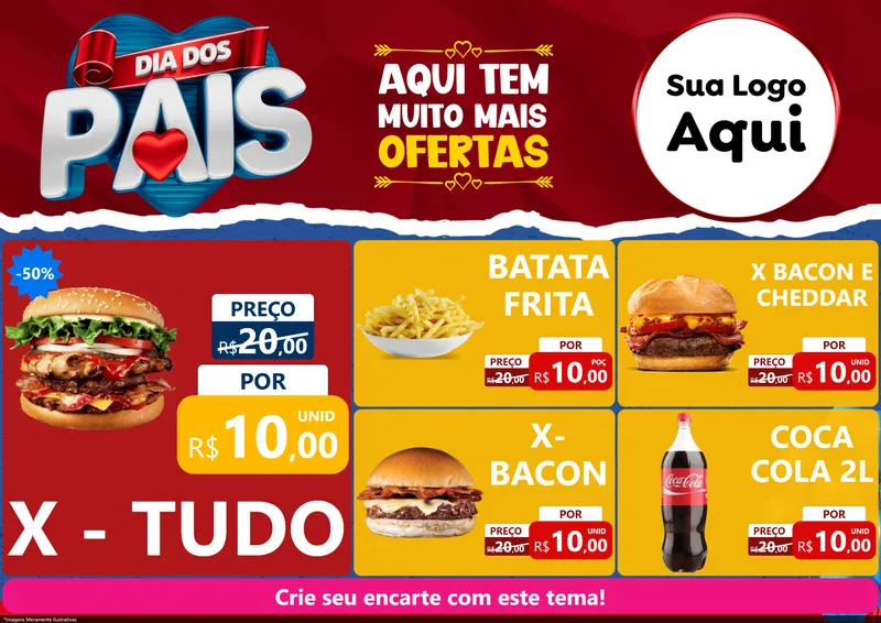 Modelo de Encarte para Encarte A4 Horizontal com o tema Dia dos Pais para Hamburgueria