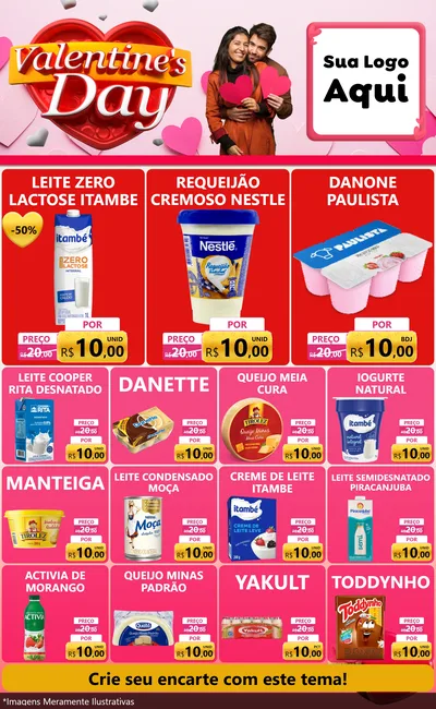 Modelo de Encarte para Encarte Grande com o tema Valentine's Day para Frios e Laticínios