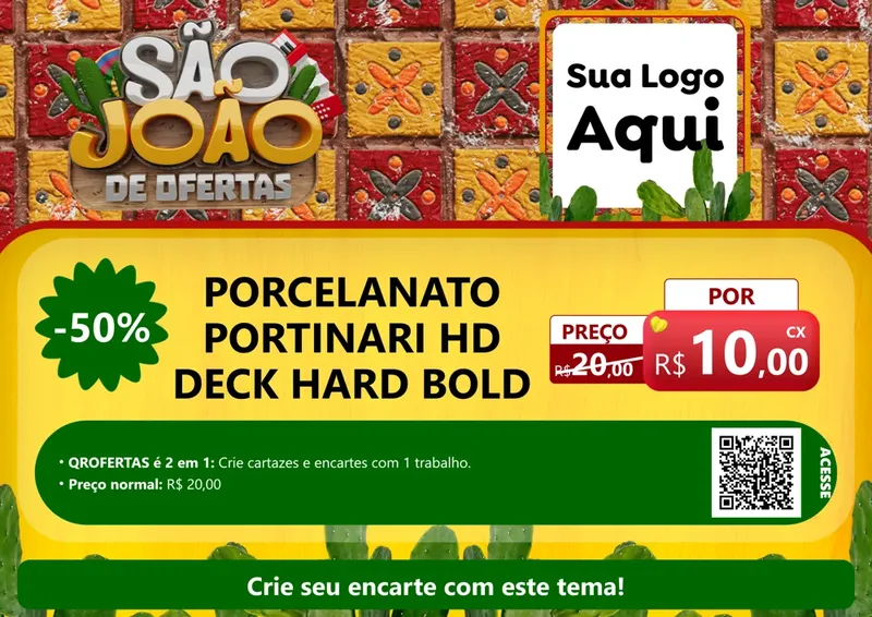 Modelo de Cartaz para Cartaz A4 Horizontal com o tema São João de Muitas Ofertas - Junina para Pisos e revestimentos