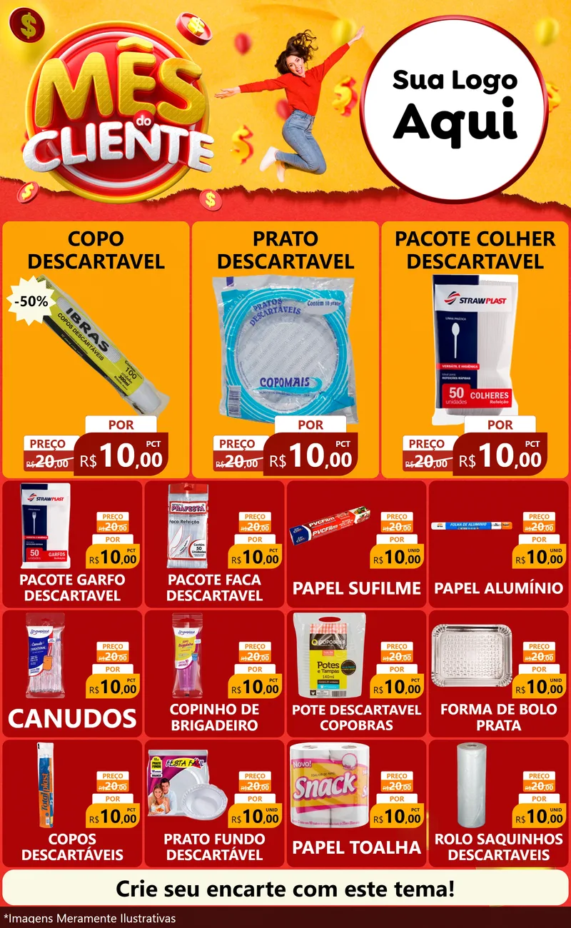 Modelo de Encarte para Encarte Grande com o tema Mês do Cliente para Embalagens