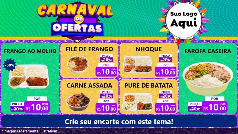 Modelo de TV para TV Horizontal com o tema Carnaval de Ofertas para Restaurante