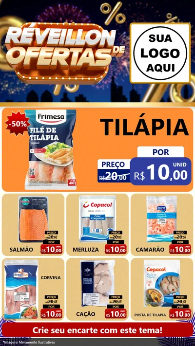 Modelo de Rede Social para Stories com o tema Réveillon de Ofertas para Peixaria