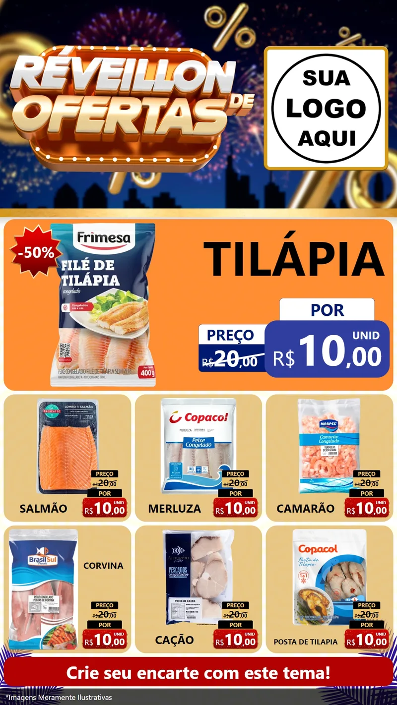 Modelo de Rede Social para Stories com o tema Réveillon de Ofertas para Peixaria