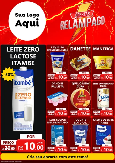 Modelo de Encarte para Encarte A4 Vertical com o tema Ofertas Relâmpago para Frios e Laticínios