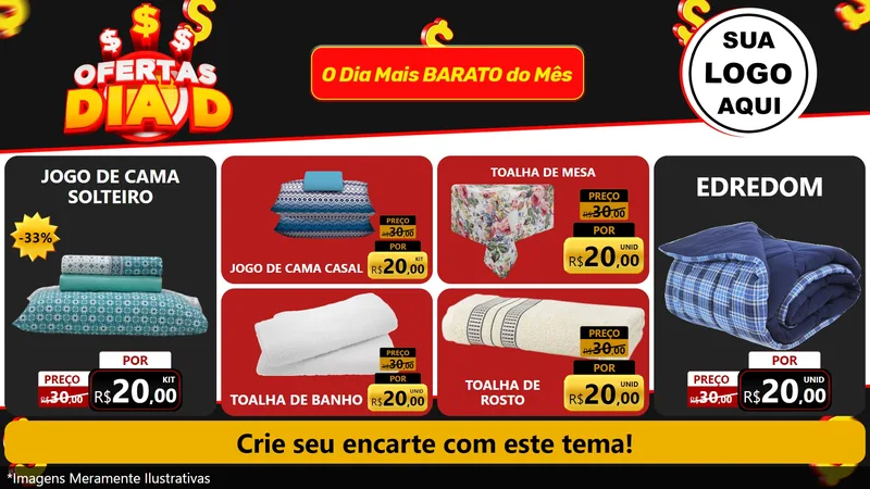 Modelo de TV para TV Horizontal com o tema Ofertas Dia D para Cama, Mesa e Banho