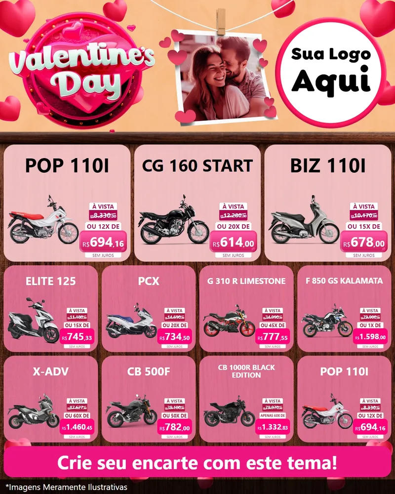 Modelo de Rede Social para Feed Instagram com o tema Valentine's Day para Concessionaria de Motos