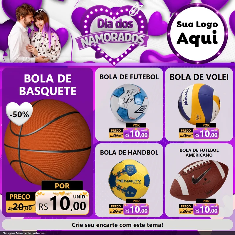 Modelo de Rede Social para Feed Facebook com o tema Dia dos Namorados para Artigos Esportivos
