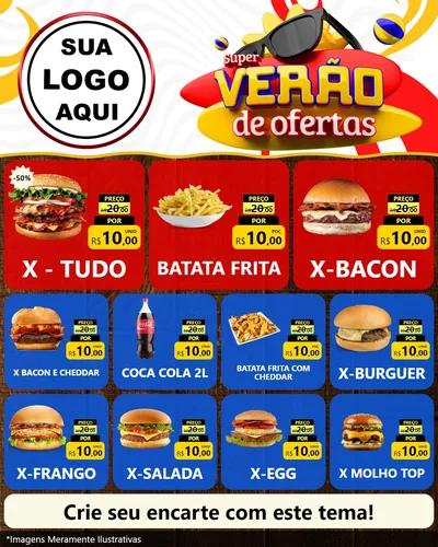 Modelo de Rede Social para Feed Instagram com o tema Super Verão de Ofertas para Hamburgueria