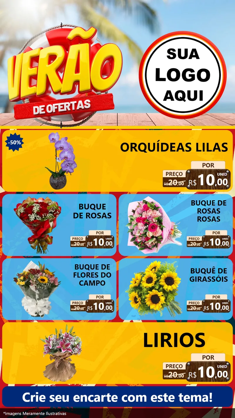 Modelo de TV para TV Vertical com o tema Verão de Ofertas para Floricultura e jardim