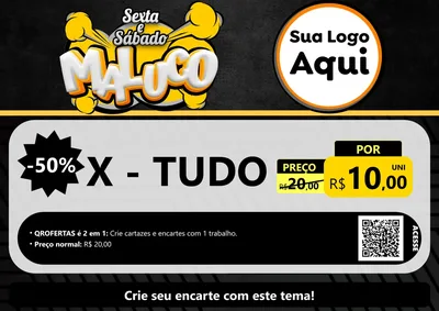 Modelo de Cartaz para Cartaz A4 Horizontal com o tema Sexta e Sábado Maluco para Hamburgueria