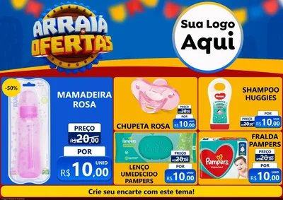 Modelo de Encarte para Encarte A4 Horizontal com o tema Arraiá de Ofertas - Junina para Bebês