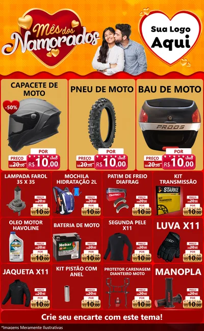 Modelo de Encarte para Encarte Grande com o tema Mês dos Namorados para Moto peças