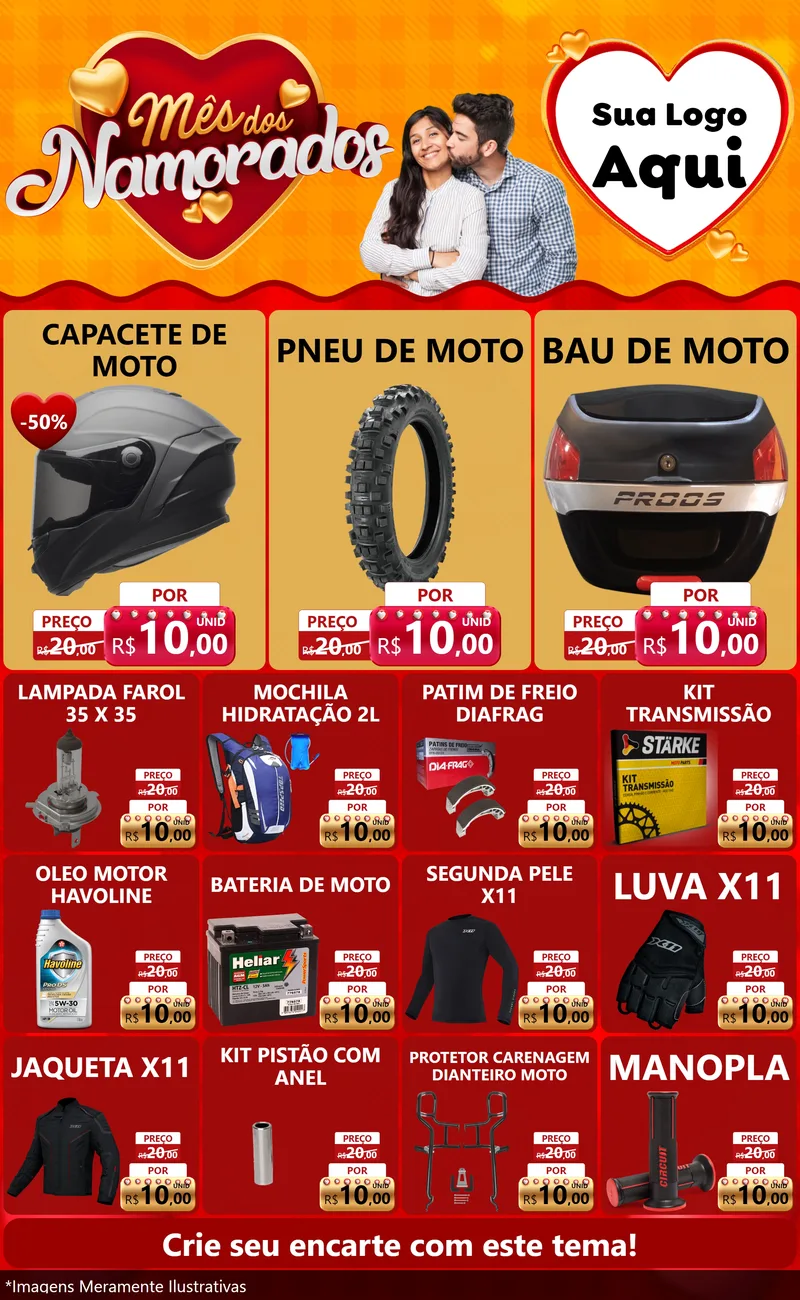 Modelo de Encarte para Encarte Grande com o tema Mês dos Namorados para Moto peças