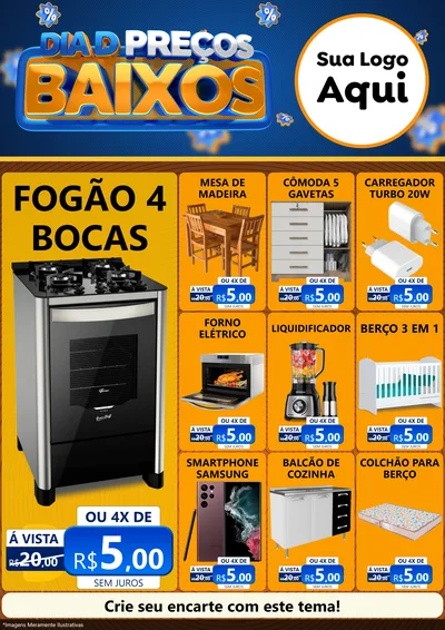 Modelo de Encarte para Encarte A4 Vertical com o tema Dia D Preço Baixo para Móveis e Eletro