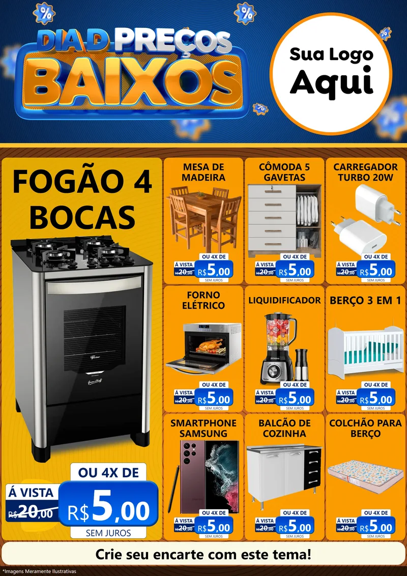 Modelo de Encarte para Encarte A4 Vertical com o tema Dia D Preço Baixo para Móveis e Eletro