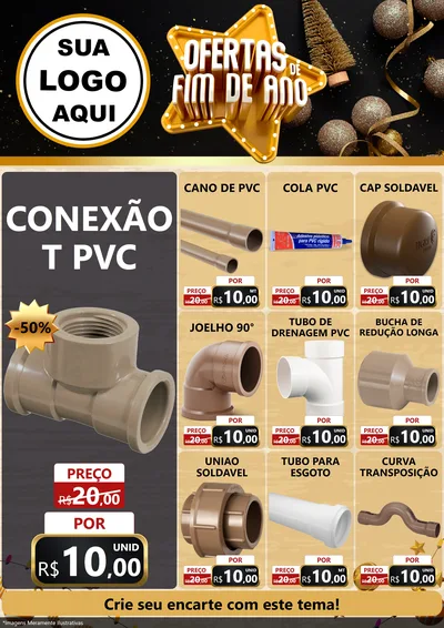 Modelo de Encarte para Encarte A4 Vertical com o tema Ofertas de Fim de Ano para Tubos e conexões