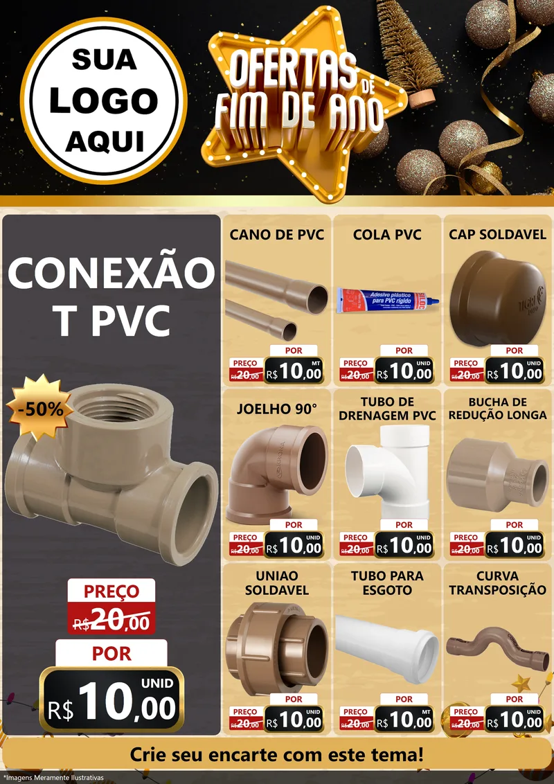 Modelo de Encarte para Encarte A4 Vertical com o tema Ofertas de Fim de Ano para Tubos e conexões