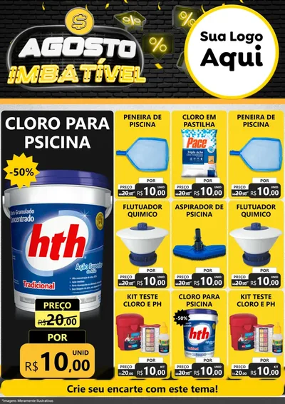 Modelo de Encarte para Encarte A4 Vertical com o tema Agosto Imbatível para Produtos para Piscina