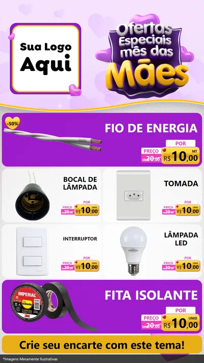 Modelo de TV para TV Vertical com o tema Ofertas Especiais - Mês das Mães para Materiais Elétricos