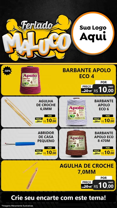 Modelo de TV para TV Vertical com o tema Feriado Maluco para Armarinho e Aviamentos