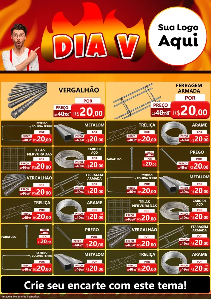 Modelo de Encarte para Encarte A4 Vertical com o tema Dia V para Ferragens