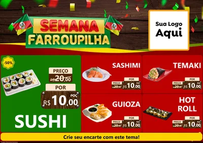 Modelo de Encarte para Encarte A4 Horizontal com o tema Semana Farroupilha para Comida japonesa