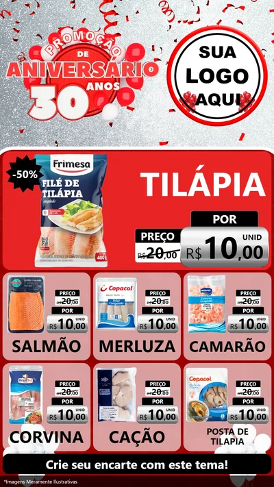 Modelo de Rede Social para Stories com o tema Promoção de Aniversário - 30 Anos para Peixaria