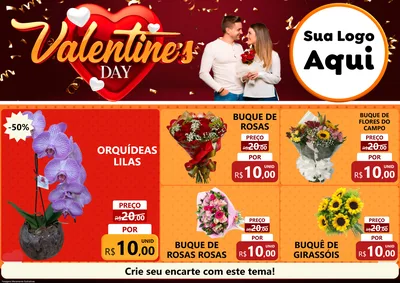 Modelo de Encarte para Encarte A4 Horizontal com o tema Valentine's Day para Floricultura e jardim