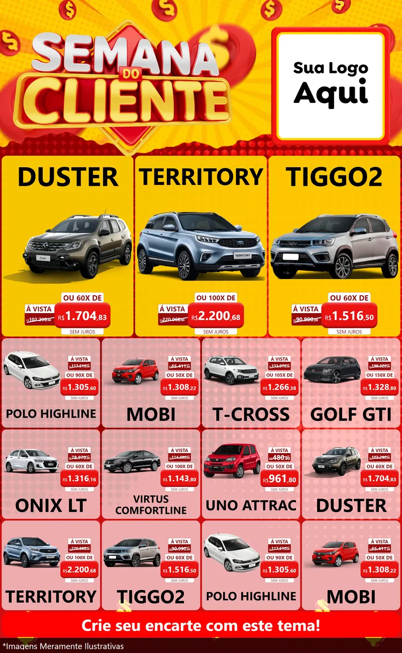 Modelo de Encarte para Encarte Grande com o tema Semana do Cliente para Concessionaria de Carros