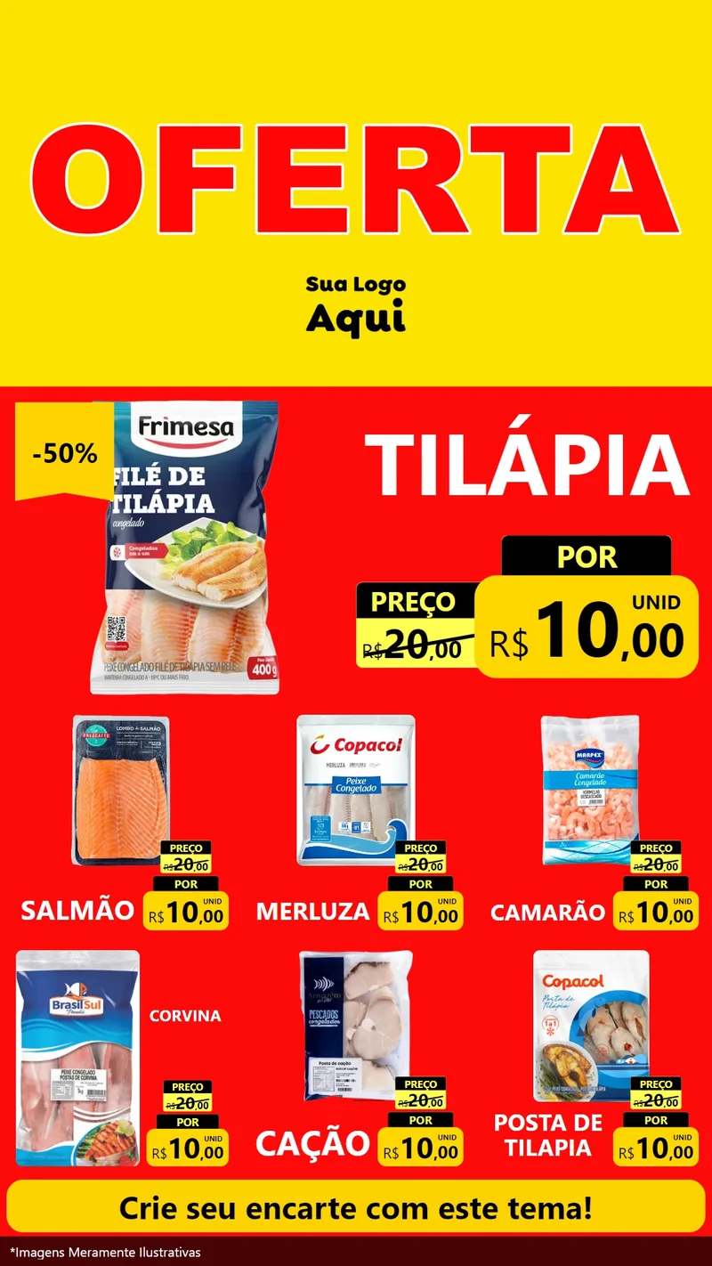 Modelo de Rede Social para Stories com o tema OFERTA - Vermelho Cartaz para Peixaria